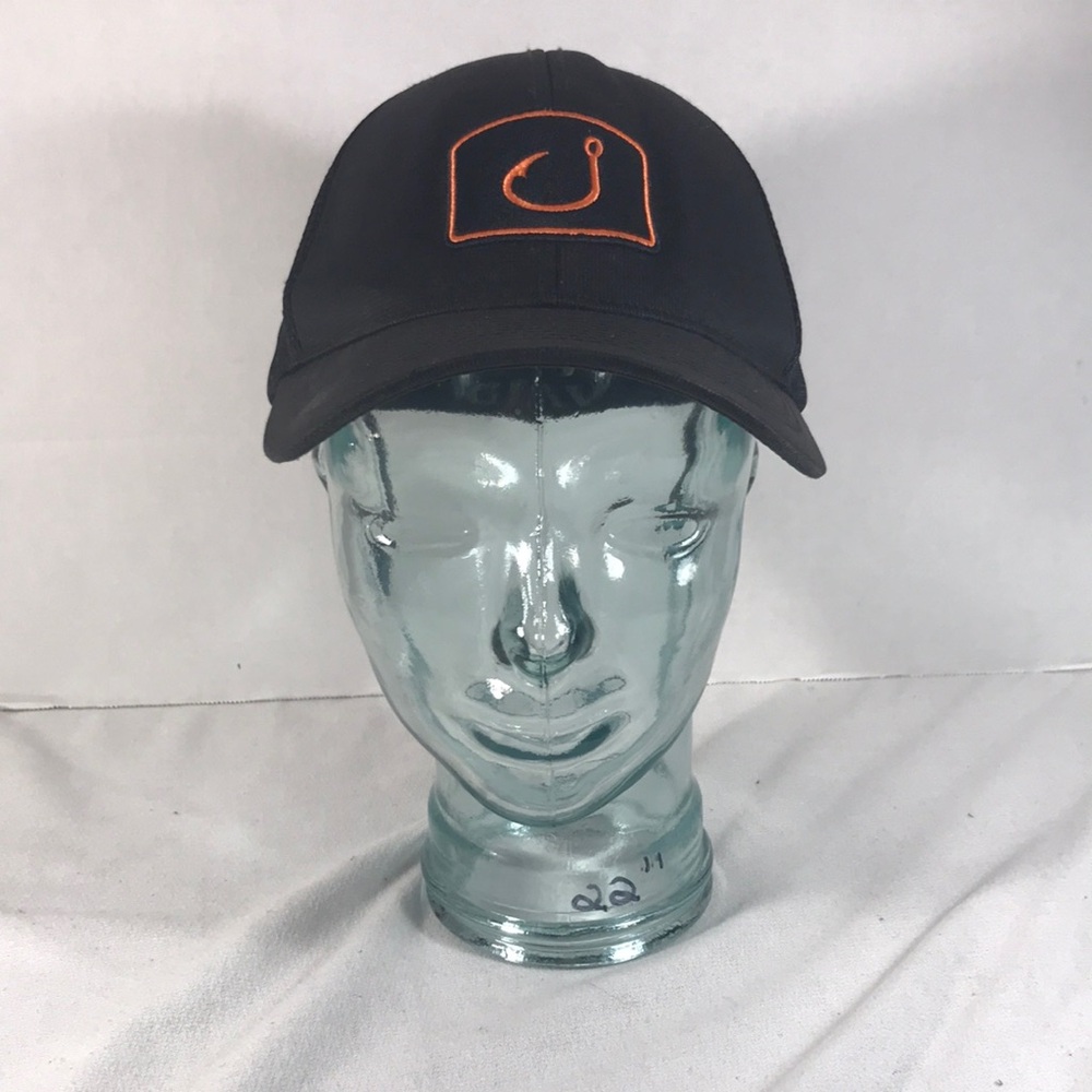 Mens Black Avid Cap with Orange Fishing Hook Logo